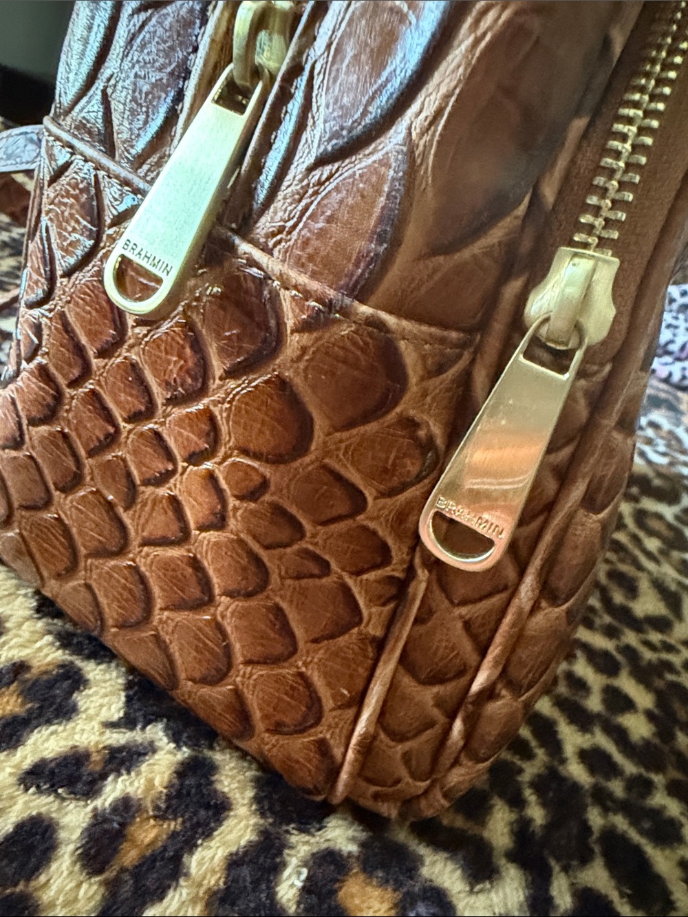 Brahmin Cognac Embossed Leather Mini Backpack - Picture 7 of 8